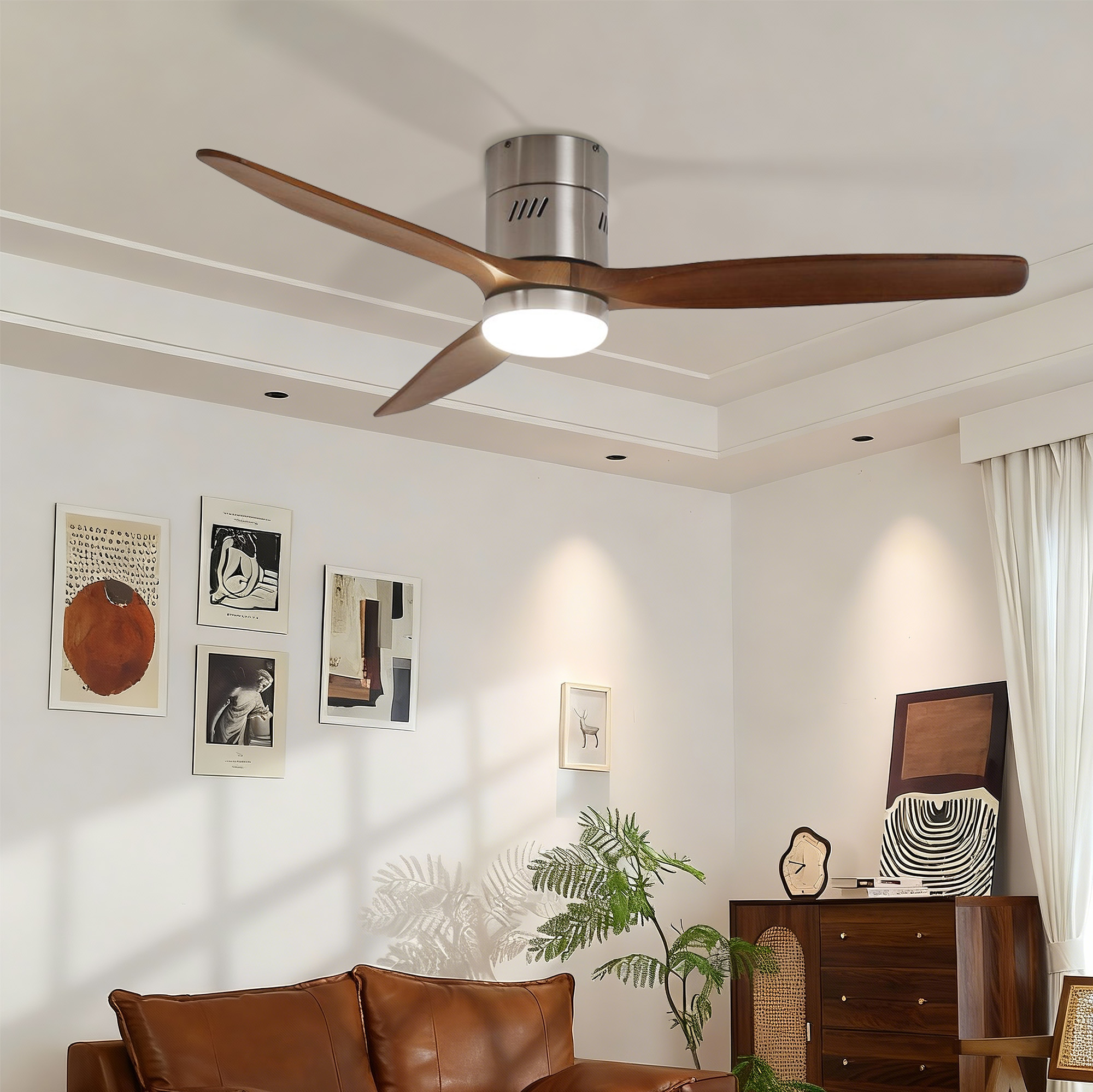 Flush Mount Standard Ceiling Fan with Integrated LED